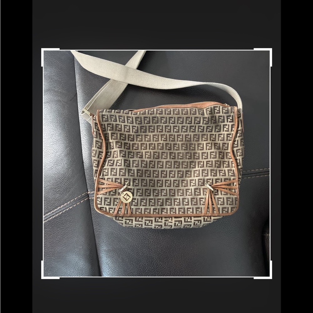 Fendi Beige and Brown Logo Shoulder Bag